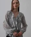 Simli Fırfırlı Gömlek - Gri