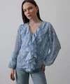 Simli Fırfırlı Gömlek - Mavi