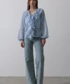 Simli Fırfırlı Gömlek - Mavi