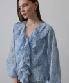 Simli Fırfırlı Gömlek - Mavi