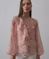 Simli Fırfırlı Gömlek - Somon
