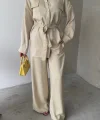 SİMLİ KUMAŞ SALAŞ PANTOLON - GÖMLEK TAKIM - Bej