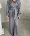 SİMLİ KUMAŞ SALAŞ PANTOLON - GÖMLEK TAKIM - Gri