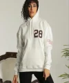 Sırt Baskılı Oversize Üç İplik Kapüşonlu Sweatshirt - Beyaz