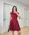Sırt dekolteli Çan Detaylı Mini Elbise - Bordo