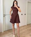 Sırt dekolteli Çan Detaylı Mini Elbise - Kahverengi