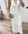 Sırt dekolteli Uzun Elbise - Beyaz