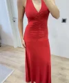 Sırt dekolteli Uzun Elbise - Kırmızı