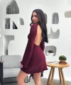 Sırt Pencereli Mini Triko Elbise - Bordo