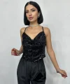 Siyah Askılı Degaje Bluz