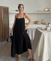 Siyah Askılı Müslin Elbise