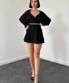 Siyah Beli Lastikli Etek Şort
