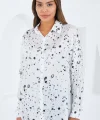 Siyah Beyaz Desenli Oversize Saten Gömlek 3985