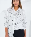 Siyah Beyaz Desenli Oversize Saten Gömlek 3985