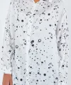 Siyah Beyaz Desenli Oversize Saten Gömlek 3985