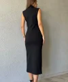 Siyah Boydan Fermuarlı Sıfır Kol Elbise