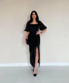 Siyah Büzgülü Saten Elbise