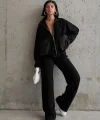 Siyah Cepli Triko Ceket Ve Pantolon Takım