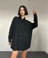 Siyah Çift Cep Kapaklı Çıtçıtlı Gömlek