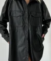 Siyah Çıtçıt Kapama Cepli Deri Ceket