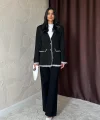 Siyah Çizgili Astarlı Garnili Süet Ceket