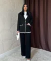 Siyah Çizgili Astarlı Garnili Süet Ceket