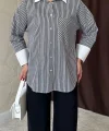 Siyah Çizgili Poplin Uzun Kol Gömlek