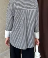 Siyah Çizgili Poplin Uzun Kol Gömlek