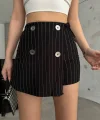 Siyah Düğme Detaylı İtalyan Çizgili Şort Etek