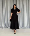 Siyah Etek Yanları Büzgülü Balon Kollu Elbise