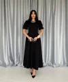 Siyah Etek Yanları Büzgülü Balon Kollu Elbise