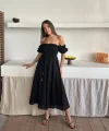 Siyah Gipeli Brode Elbise