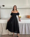 Siyah Gipeli Brode Elbise