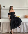 Siyah Gipeli Brode Elbise