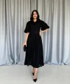 Siyah Kemerli Balon Kollu Elbise