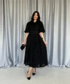 Siyah Kemerli Balon Kollu Elbise