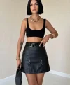 Siyah Kemerli Mini Deri Etek