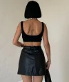Siyah Kemerli Mini Deri Etek