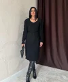 Siyah Kemerli Triko Elbise
