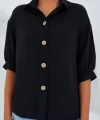 Siyah Kısa Kol Oversize Keten Gömlek 202