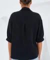 Siyah Kısa Kol Oversize Keten Gömlek 202