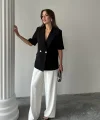 Siyah Kısa Kollu Blazer Ceket