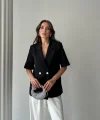 Siyah Kısa Kollu Blazer Ceket