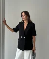 Siyah Kısa Kollu Blazer Ceket