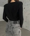 Siyah Kruvaze Yaka Vatkalı Bodysuit