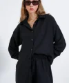 Siyah Oversize Keten Alt Üst Takım 6622