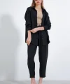 Siyah Oversize Keten Alt Üst Takım 6622