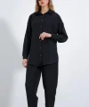 Siyah Oversize Keten Alt Üst Takım 6622