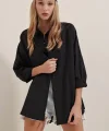Siyah Oversize Uzun Basic Gömlek 3900