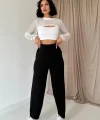 Siyah Pensli Lastik Detaylı Pantolon